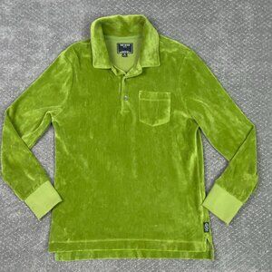 Todd Snyder Velour Polo Shirt Long Sleeve Men's XS Green Pocket Pullover Rugby